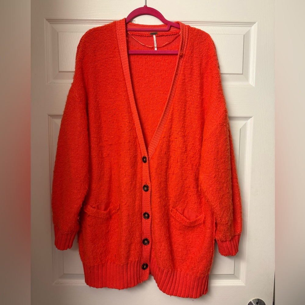 Free People Vibrant Orange Cardigan
